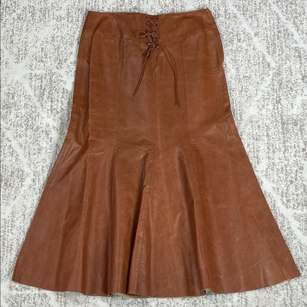 (Reserved Melissa)TOGETHER Leather Corset Tie Waist Maxi Trumpet Skirt